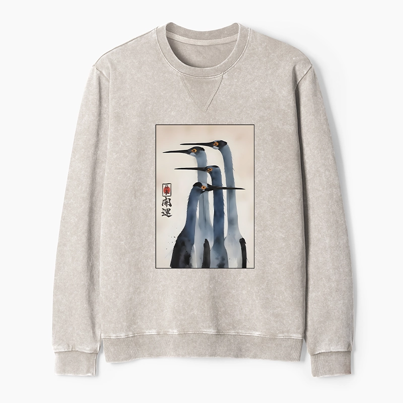 Tokyo-Tiger Retro Sandhill Crane Terry Sweatshirt