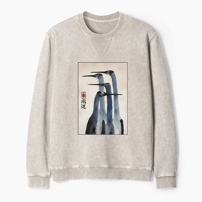 Tokyo-Tiger Retro Sandhill Crane Terry Sweatshirt