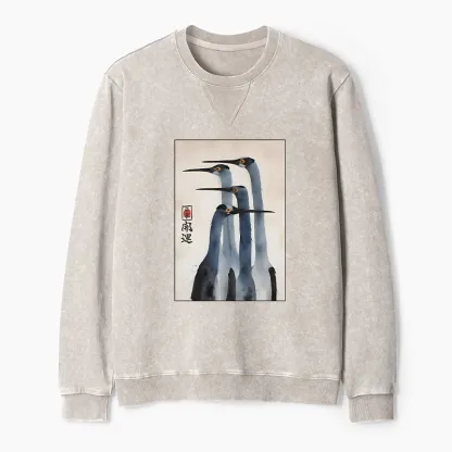 Tokyo-Tiger Retro Sandhill Crane Terry Sweatshirt
