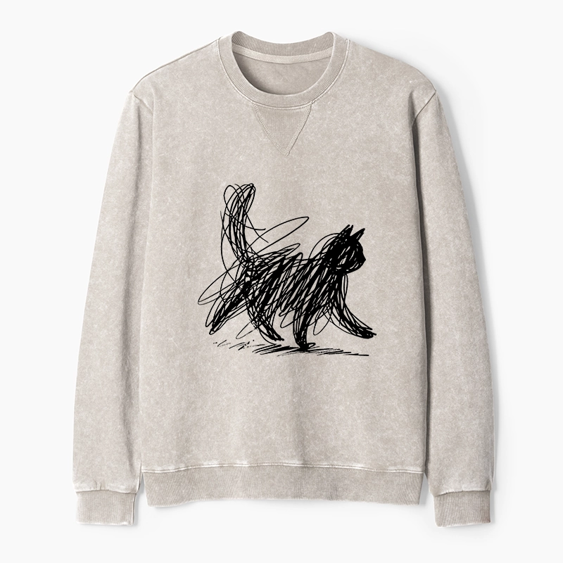 Tokyo-Tiger Minimalist Cat Art Washed Terry Sweatshirt