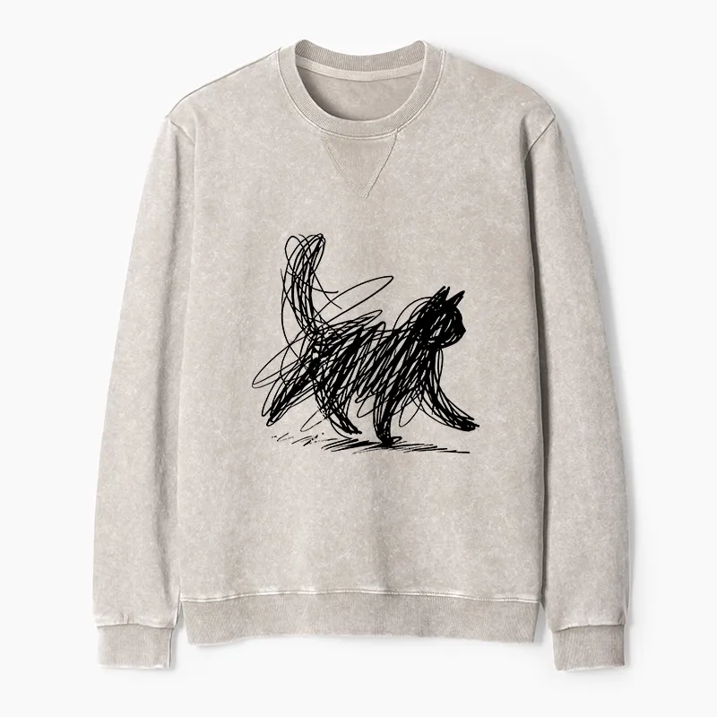 Tokyo-Tiger Minimalist Cat Art Washed Terry Sweatshirt Sale