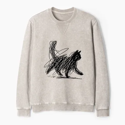 Tokyo-Tiger Minimalist Cat Art Washed Terry Sweatshirt