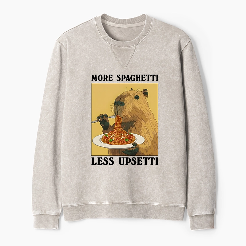 Tokyo-Tiger Capybara Eating Pasta Washed Terry Sweatshirt