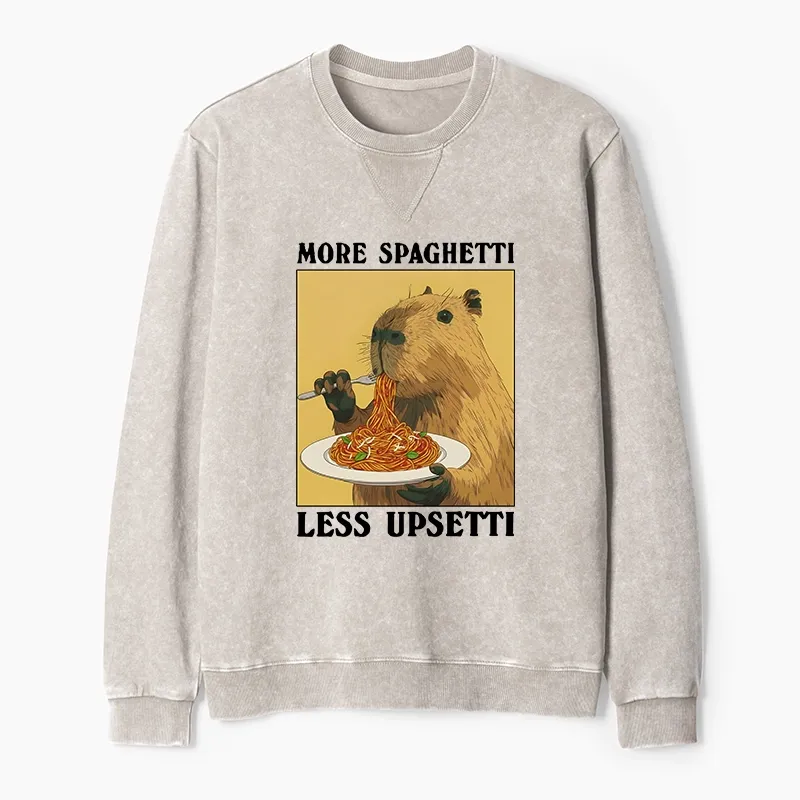 Tokyo-Tiger Capybara Eating Pasta Washed Terry Sweatshirt Sale