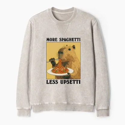 Tokyo-Tiger Capybara Eating Pasta Washed Terry Sweatshirt