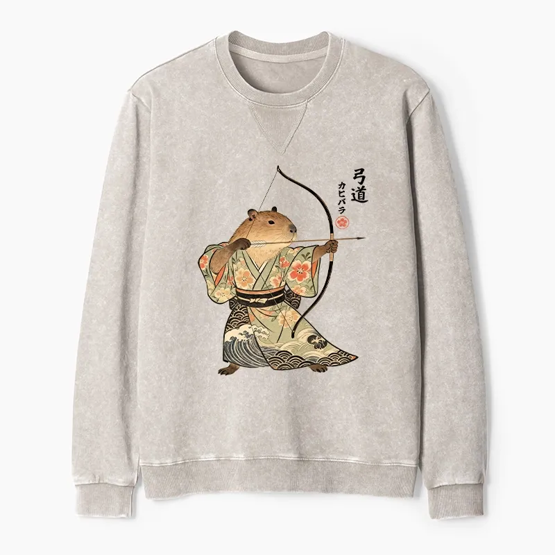 Tokyo-Tiger Capybara Archery Washed Terry Sweatshirt Sale