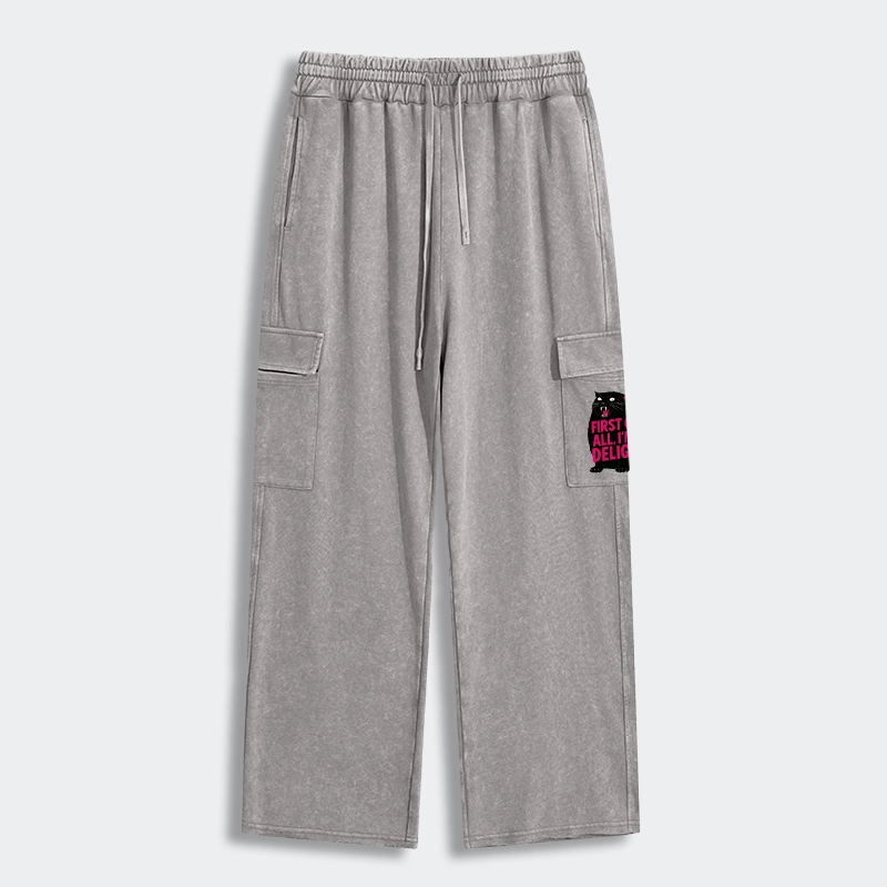 Tokyo-Tiger Roaring Black Cat Washed Utility Sweatpants