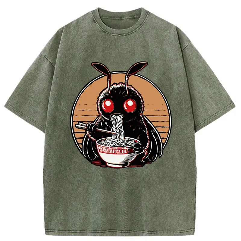 Tokyo-Tiger Mothman Eats Japanese Ramen Washed T-Shirt