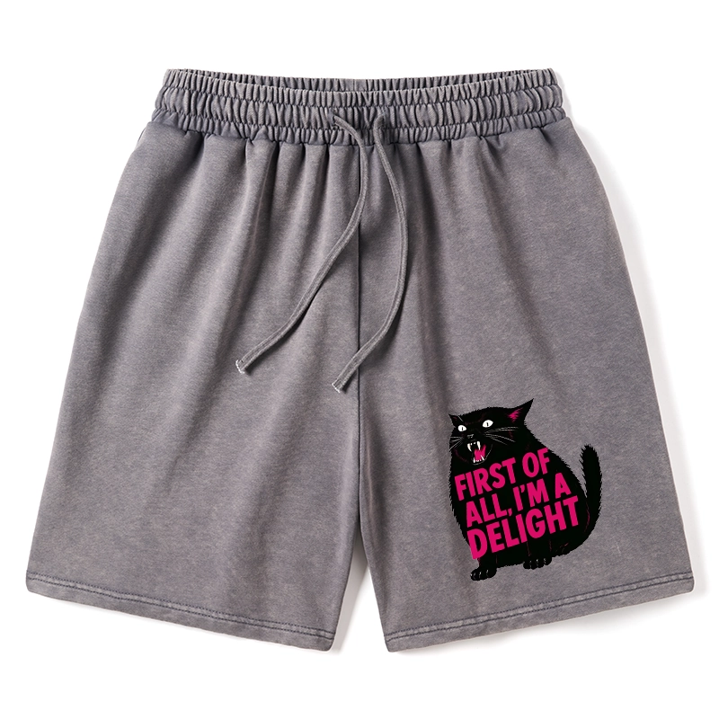 Tokyo-Tiger Roaring Black Cat Washed Shorts