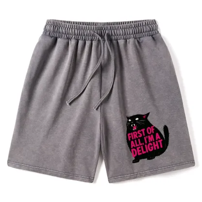 Tokyo-Tiger Roaring Black Cat Washed Shorts