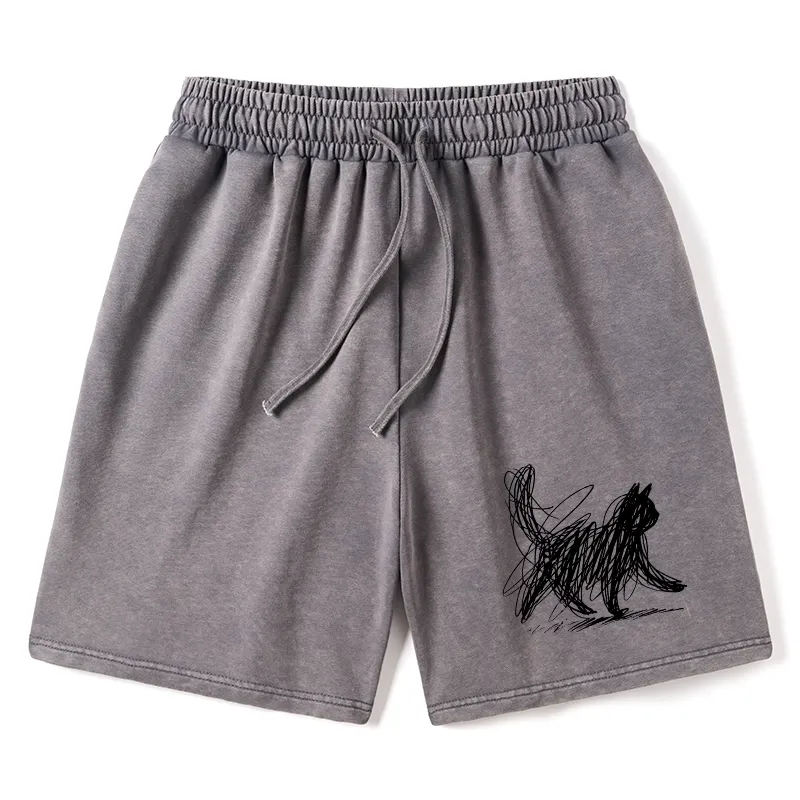 Tokyo-Tiger Minimalist Cat Art Washed Shorts Sale