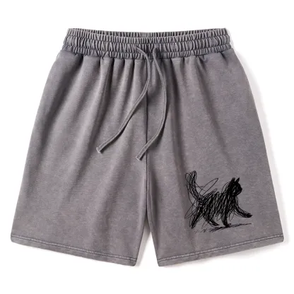 Tokyo-Tiger Minimalist Cat Art Washed Shorts