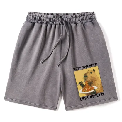 Tokyo-Tiger Capybara Eating Pasta Washed Shorts