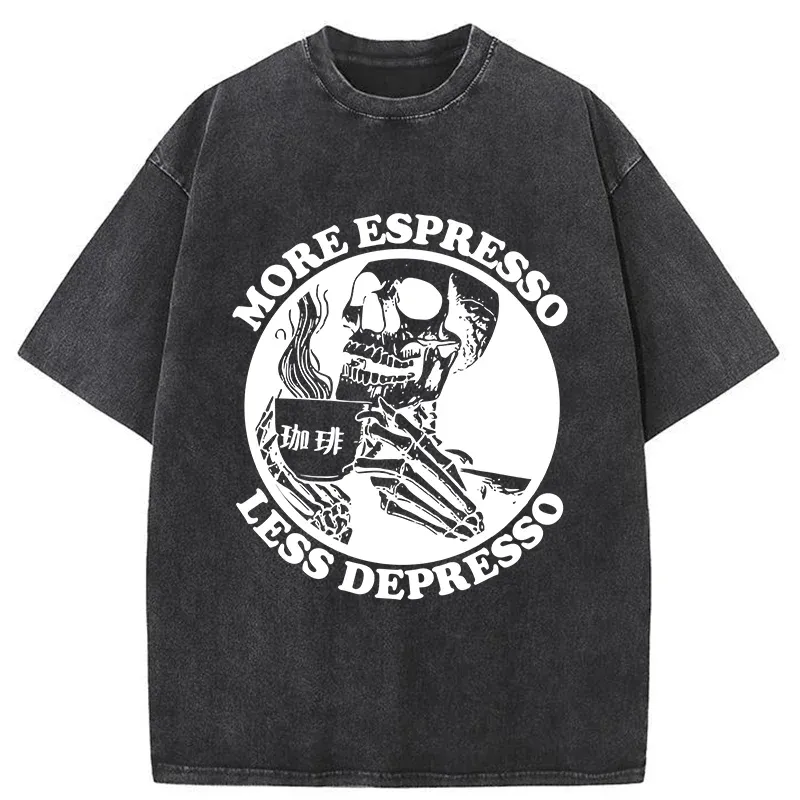 Tokyo-Tiger Skull Drinks Coffee To Reduce Depression Washed T-Shirt