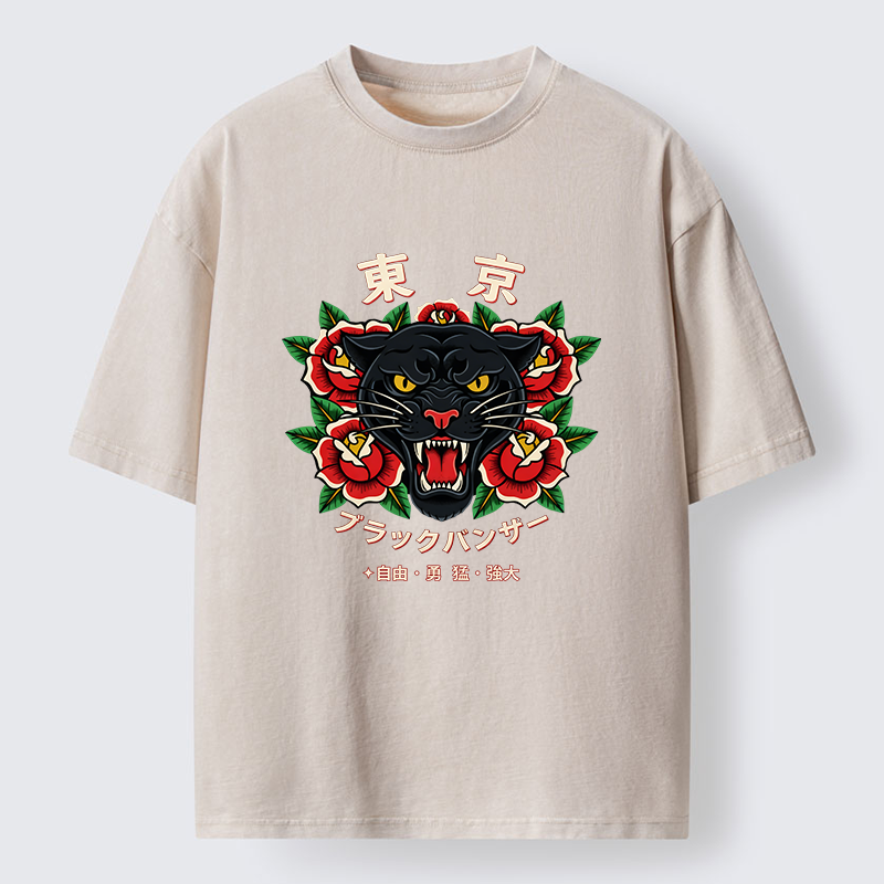 Tokyo-Tiger Tokyo Black Panther Washed T-Shirt