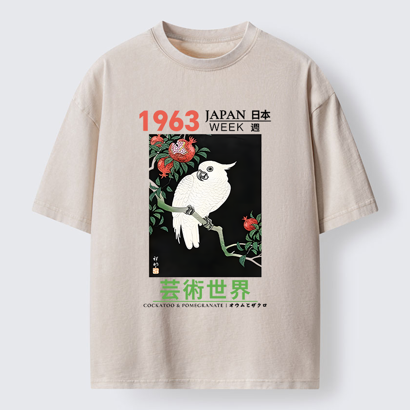 Tokyo-Tiger White Parrot Poster Washed T-Shirt