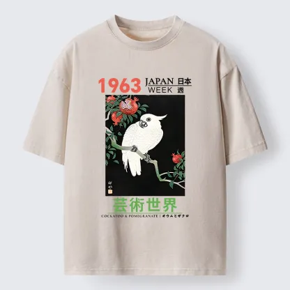 Tokyo-Tiger White Parrot Poster Washed T-Shirt
