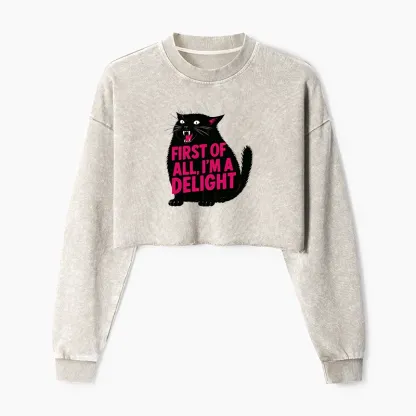 Tokyo-Tiger Roaring Black Cat Washed Crop Sweatshirt