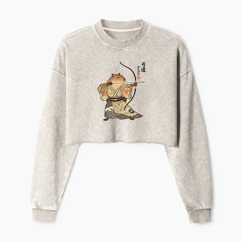 Tokyo-Tiger Capybara Archery Washed Crop Sweatshirt