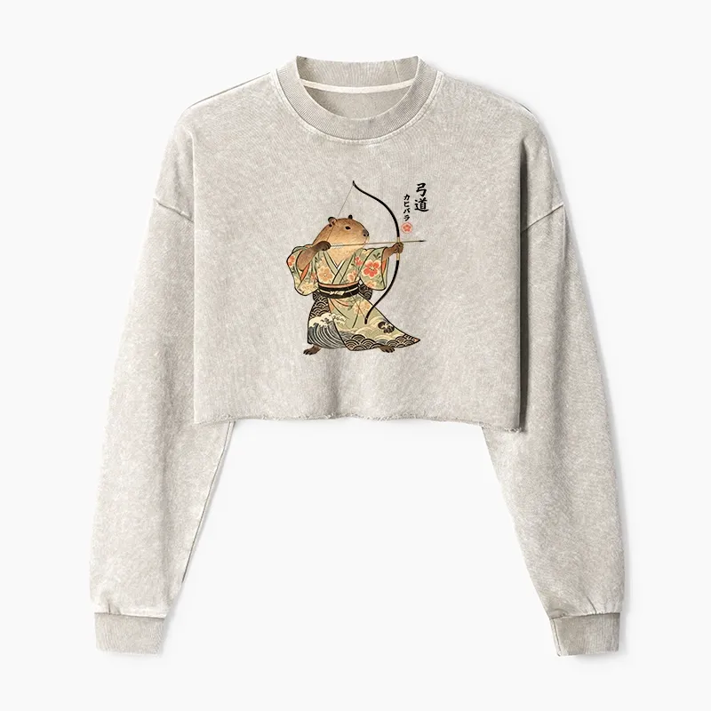 Tokyo-Tiger Capybara Archery Washed Crop Sweatshirt Sale