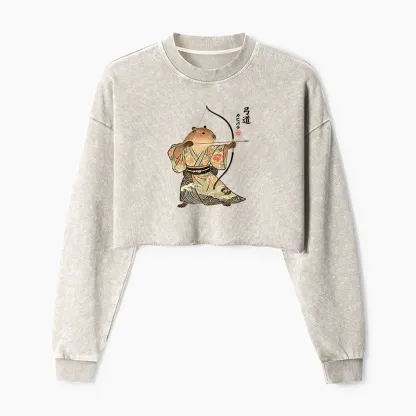 Tokyo-Tiger Capybara Archery Washed Crop Sweatshirt