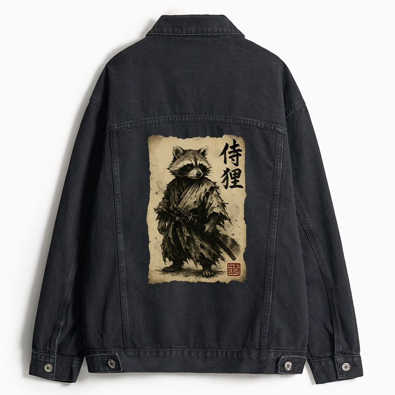 Tokyo-Tiger Retro Raccoon Samurai Jean Jacket