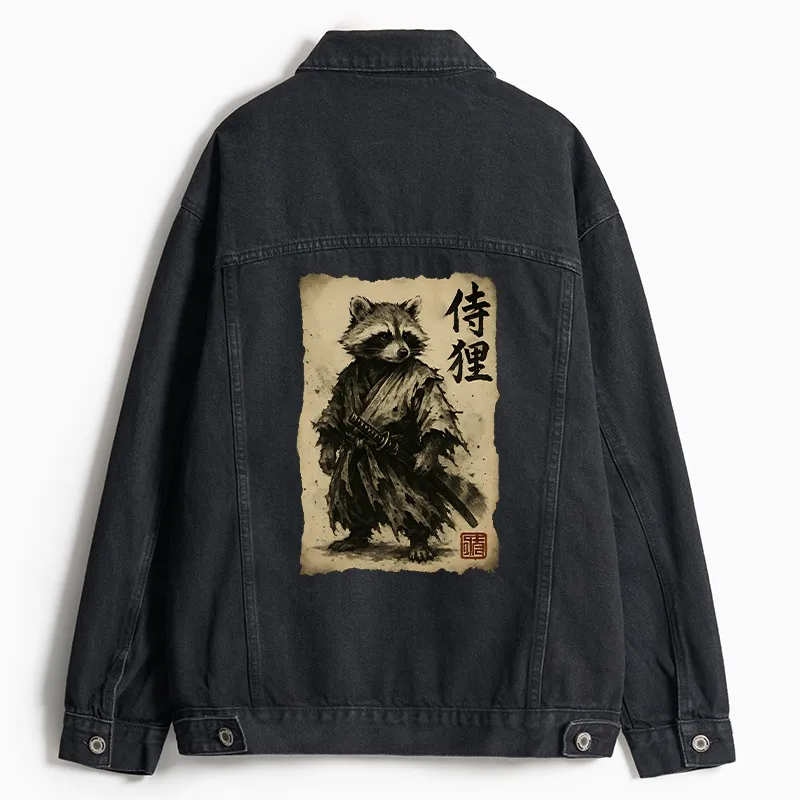 Tokyo-Tiger Retro Raccoon Samurai Jean Jacket Sale