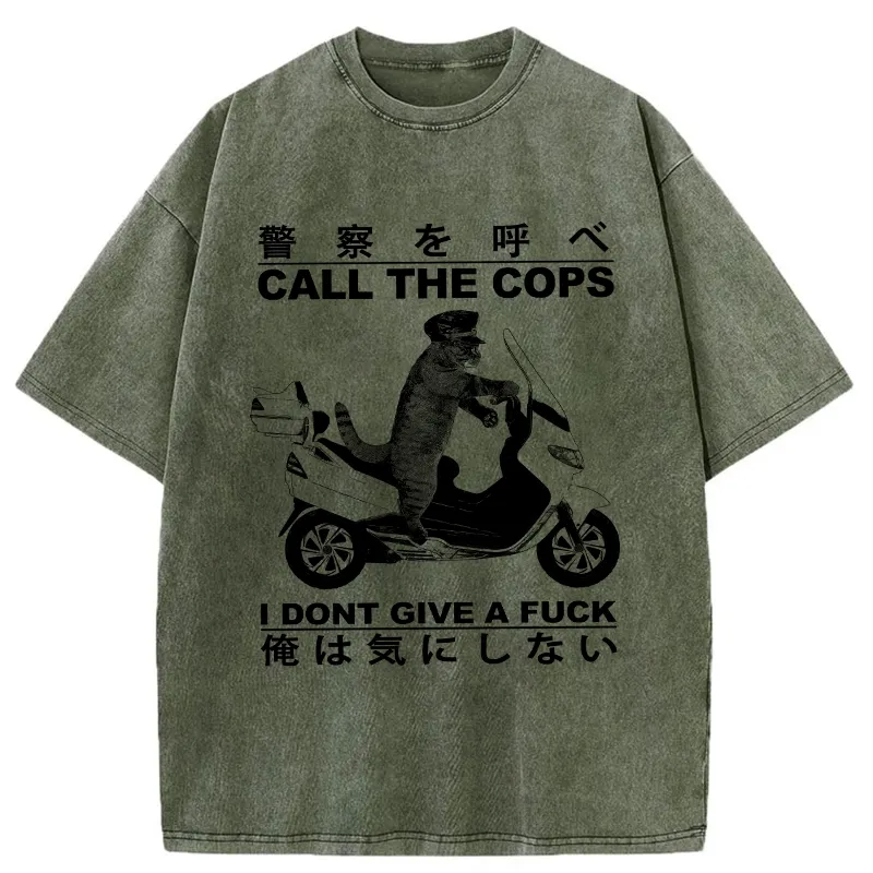 Tokyo-Tiger Funny Cat Riding Electric Bike Washed T-Shirt