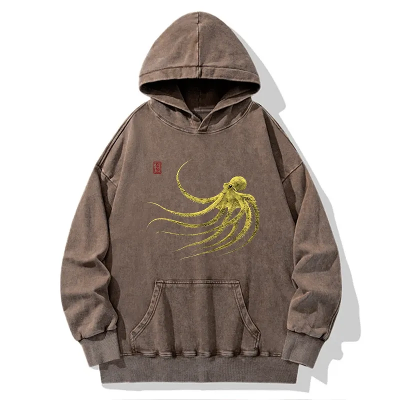 Tokyo-Tiger Retro Octopus Japanese Washed Hoodie