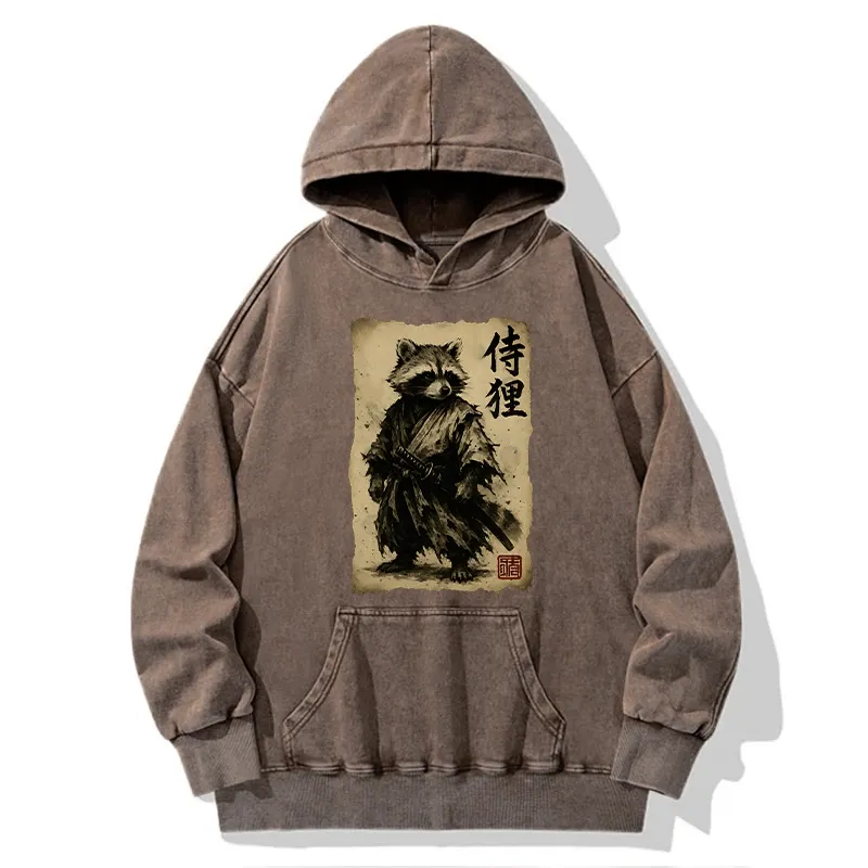Tokyo-Tiger Retro Raccoon Samurai Washed Hoodie