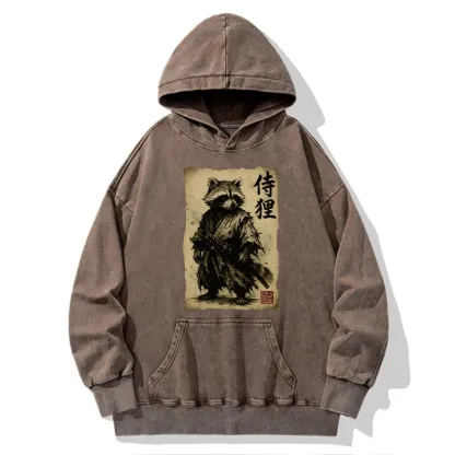 Tokyo-Tiger Retro Raccoon Samurai Washed Hoodie