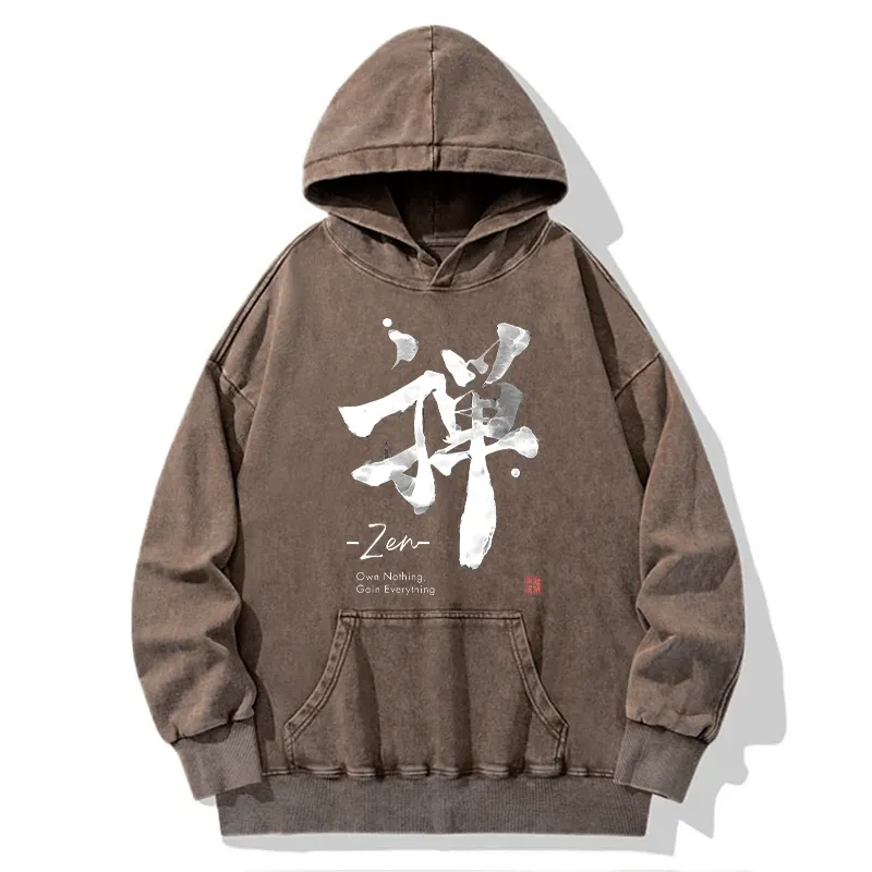 Tokyo-Tiger Zen Texts Washed Hoodie