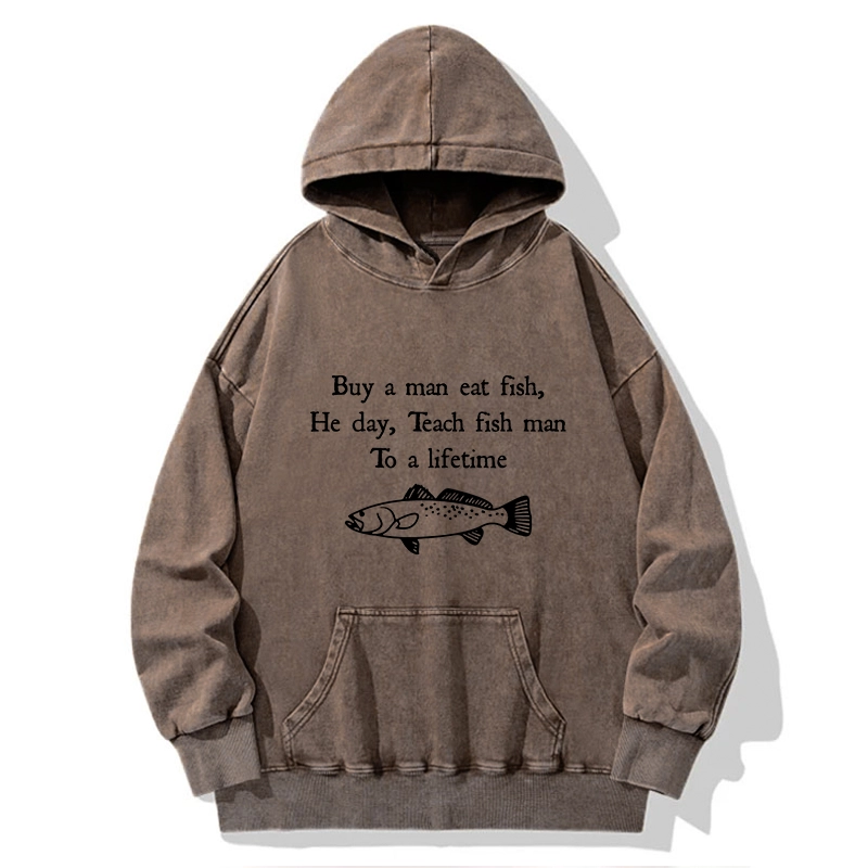 Tokyo-Tiger Man Eat Fish Meme Washed Hoodie