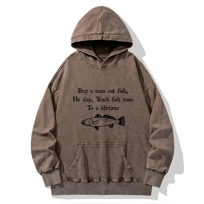 Tokyo-Tiger Man Eat Fish Meme Washed Hoodie