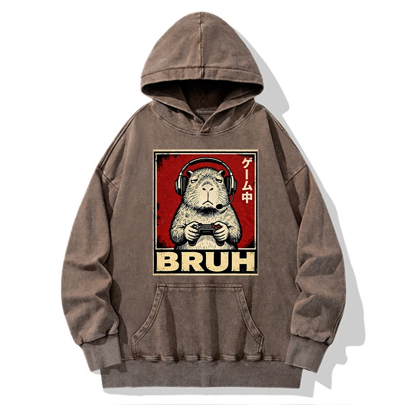 Tokyo-Tiger Funny Capybara Playing Games Washed Hoodie