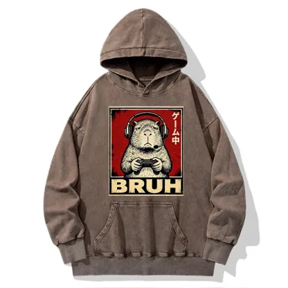 Tokyo-Tiger Funny Capybara Playing Games Washed Hoodie