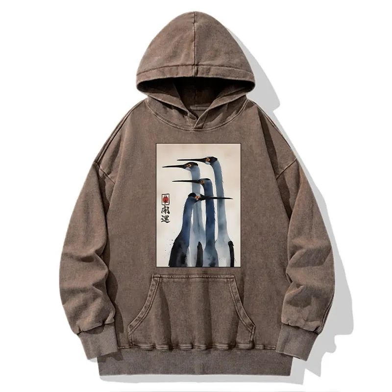 Tokyo-Tiger Retro Sandhill Crane Washed Hoodie