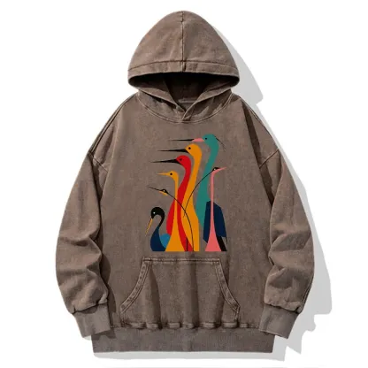 Tokyo-Tiger Various Types Of Cranes Washed Hoodie
