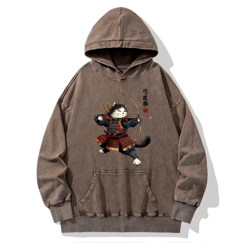 Tokyo-Tiger Kyudo Samurai Cat Washed Hoodie
