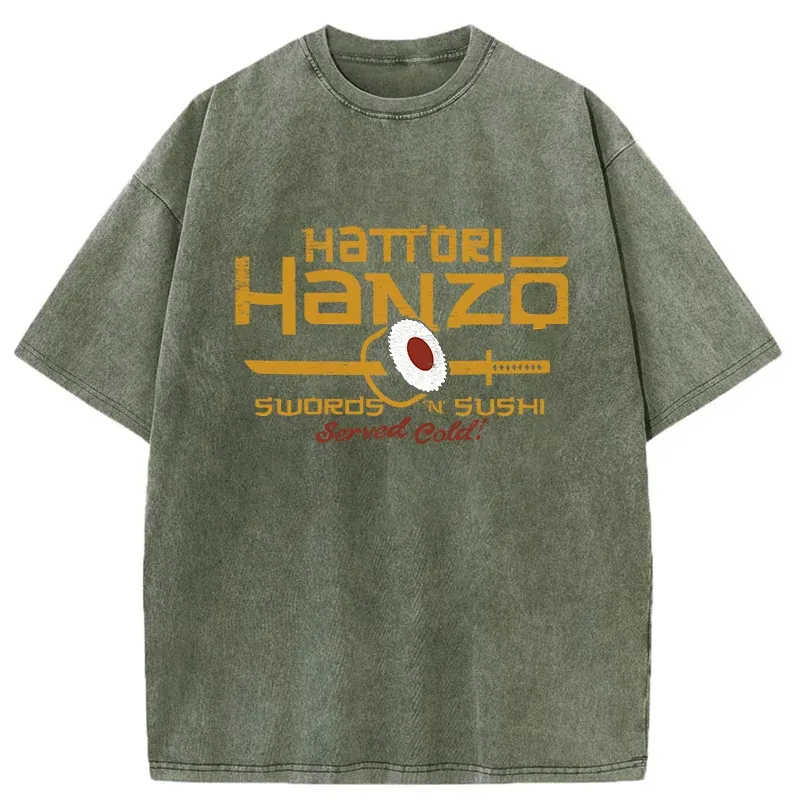 Tokyo-Tiger Hattori Hanzo Sword And Sushi Washed T-Shirt