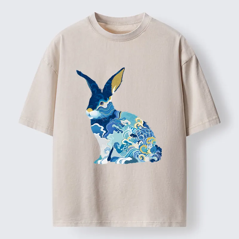 Tokyo-Tiger Japanese Traditional Patterned Rabbit Washed T-Shirt