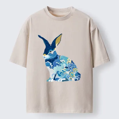 Tokyo-Tiger Japanese Traditional Patterned Rabbit Washed T-Shirt