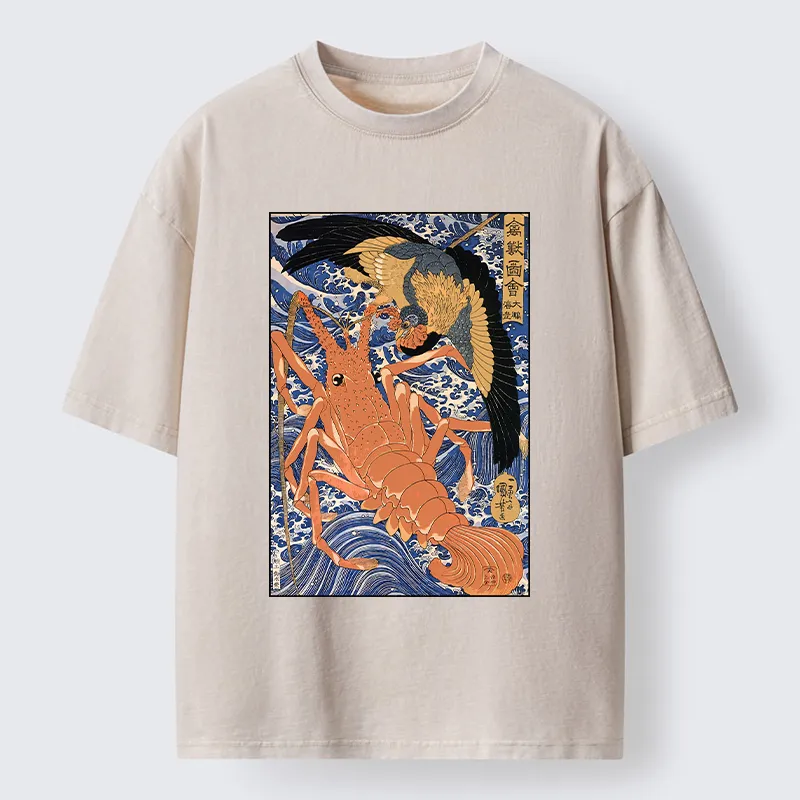 Tokyo-Tiger Ukiyo-e Lobster Washed T-Shirt