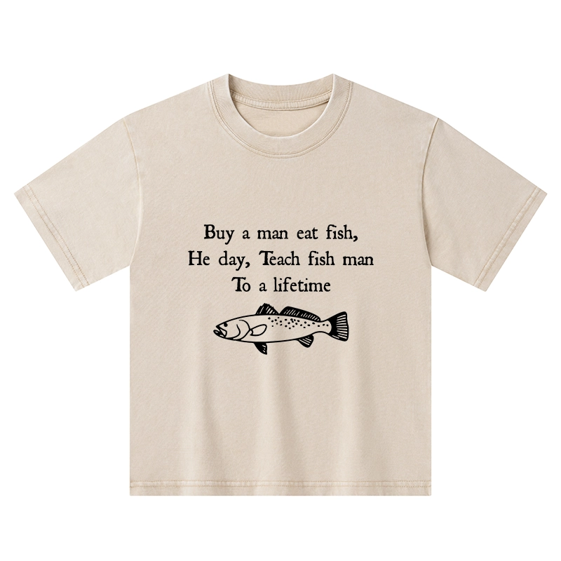 Tokyo-Tiger Man Eat Fish Meme Kids Washed T-Shirt