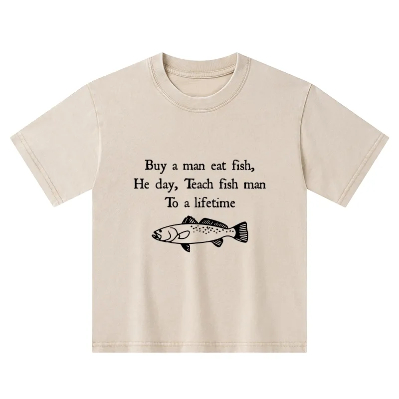 Tokyo-Tiger Man Eat Fish Meme Kids Washed T-Shirt