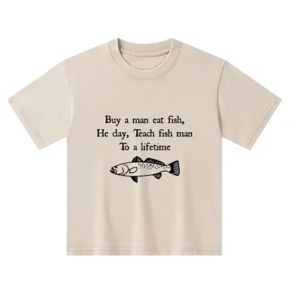 Tokyo-Tiger Man Eat Fish Meme Kids Washed T-Shirt