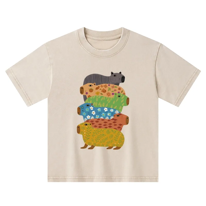 Tokyo-Tiger Colorful Capybaras Kids Washed T-Shirt Sale