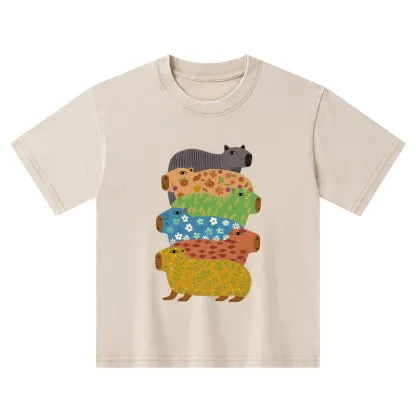 Tokyo-Tiger Colorful Capybaras Kids Washed T-Shirt
