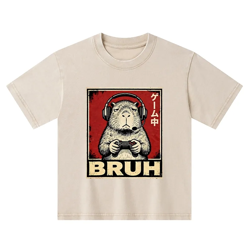 Tokyo-Tiger Funny Capybara Playing Games Kids Washed T-Shirt