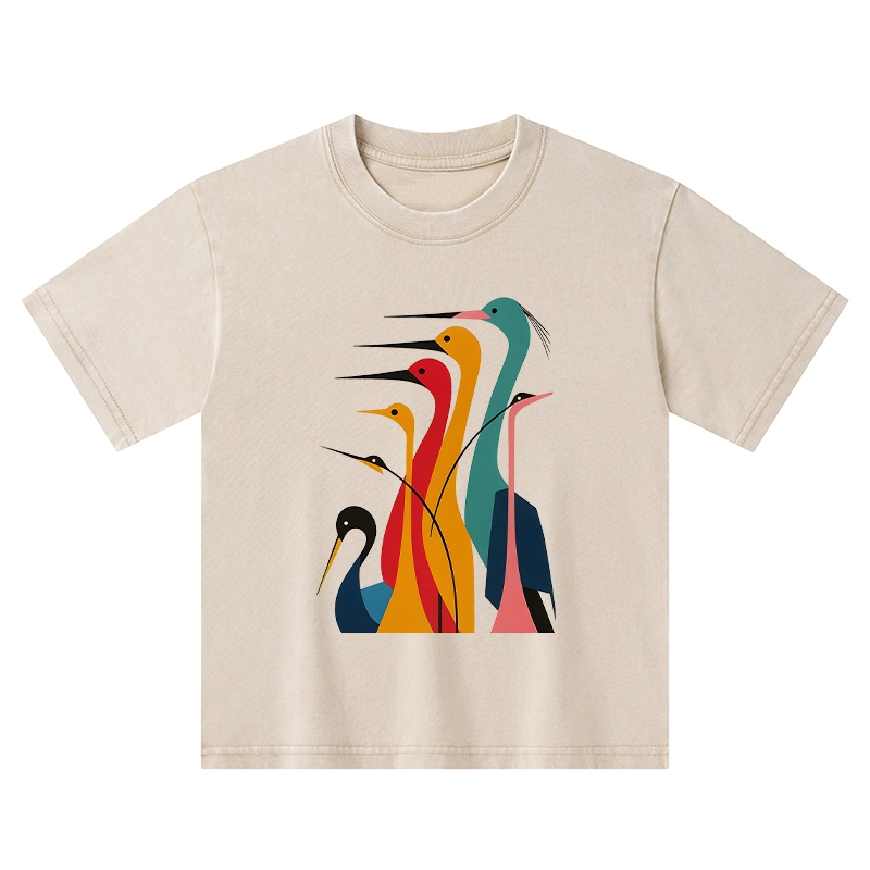 Tokyo-Tiger Various Types Of Cranes Kids Washed T-Shirt